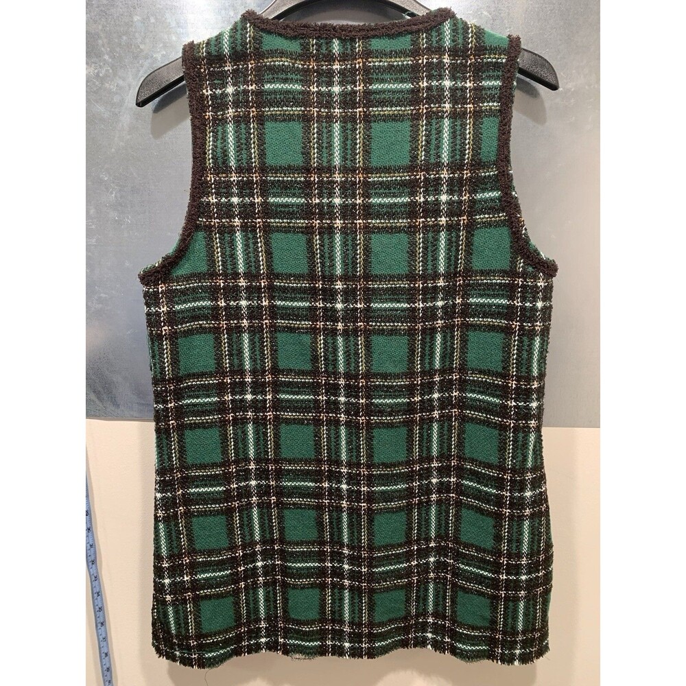 Spoon Jeans Green/Brown/Lurix Plaid Pearl Button Vest Women’s Size L NEW w/Tag - Picture 15 of 16